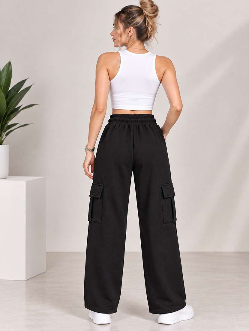 Women Solid High Rise Relaxed Fit Cargo - 22718730 -  Standard Image - 4