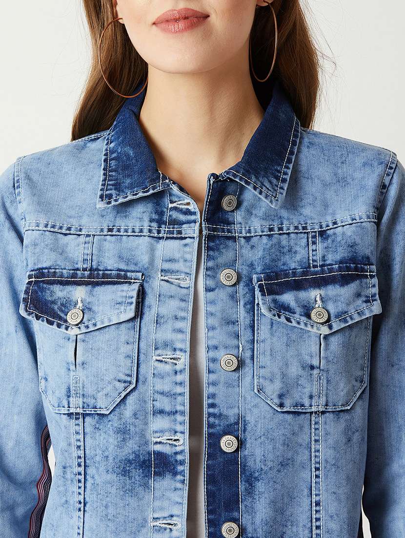 Women Solid Long Sleeves Denim Jacket - 22719316 -  Standard Image - 1