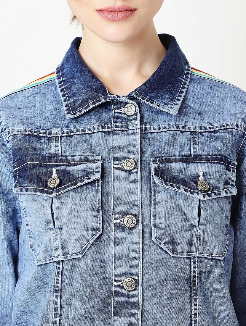 Women Solid Long Sleeves Denim Jacket - 22719322 -  Standard Image - 1