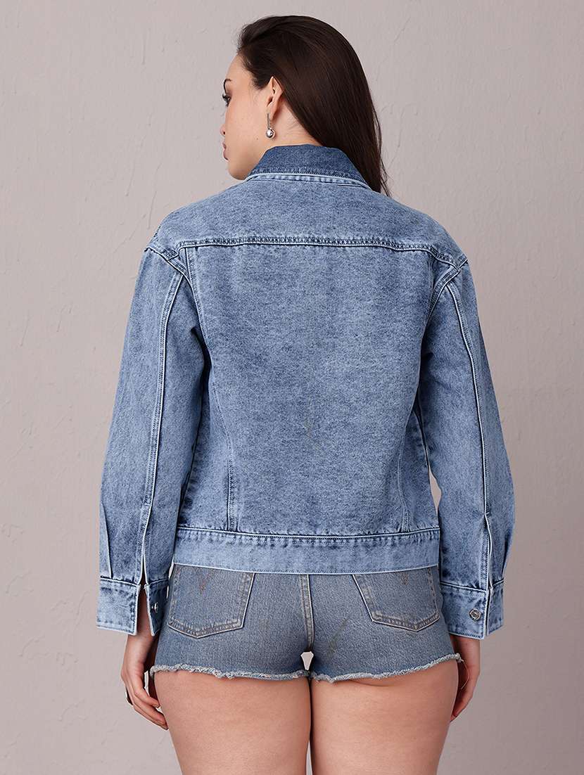 Women Solid Long Sleeves Denim Jacket - 22719377 -  Standard Image - 4