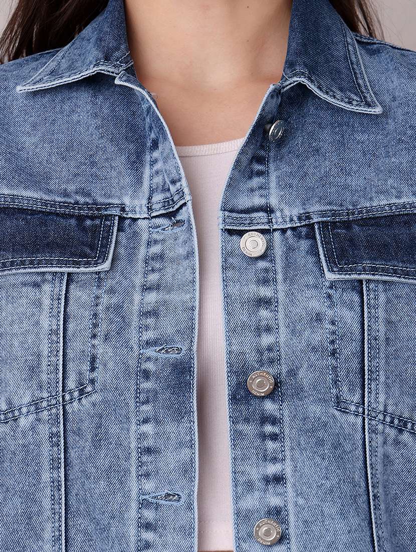 Women Solid Long Sleeves Denim Jacket - 22719377 -  Standard Image - 6