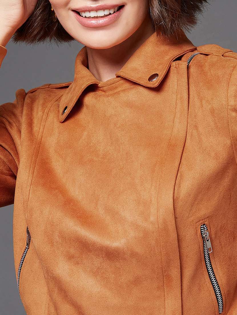 Women Solid Long Sleeves Biker Jacket - 22719408 -  Standard Image - 1