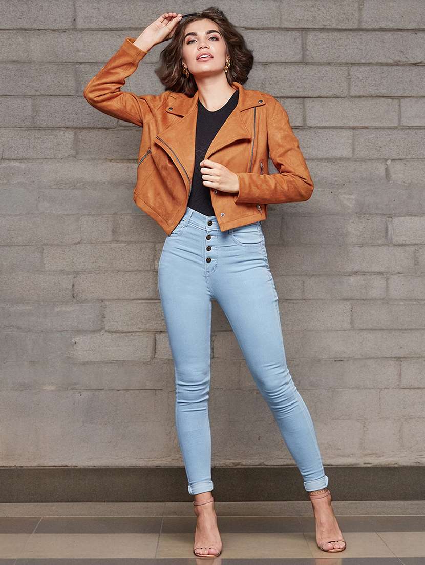 Women Solid Long Sleeves Biker Jacket - 22719408 -  Standard Image - 4
