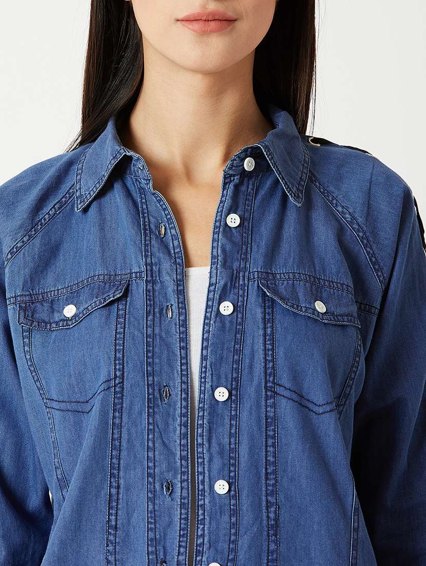Women Solid Long Sleeves Denim Jacket - 22719460 -  Standard Image - 1