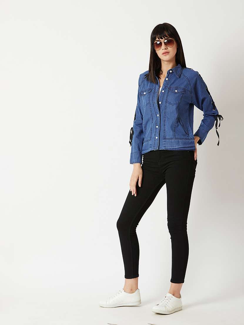 Women Solid Long Sleeves Denim Jacket - 22719460 -  Standard Image - 4