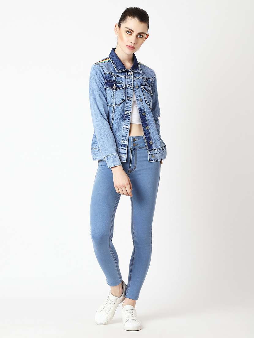 Women Solid Long Sleeves Denim Jacket - 22719461 -  Standard Image - 4