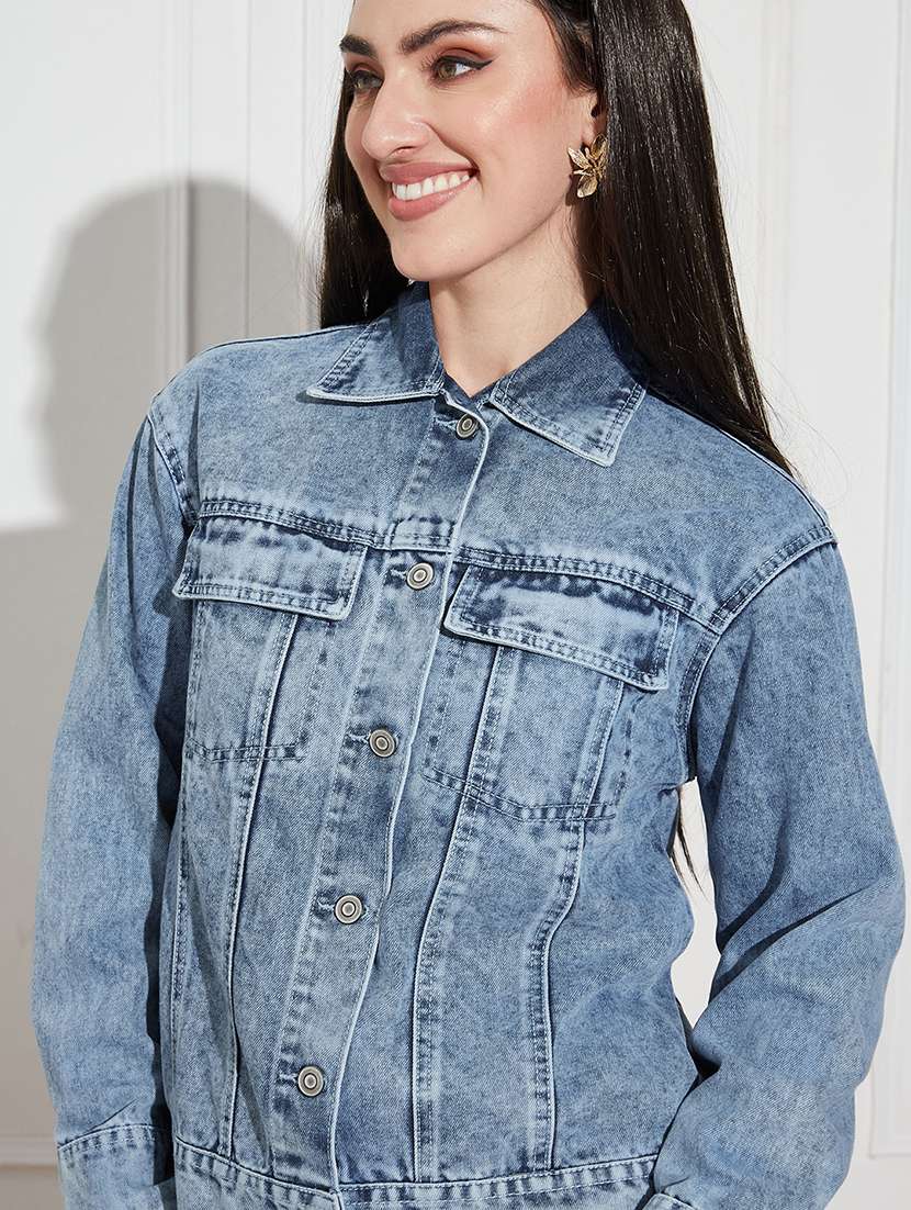 Women Solid Long Sleeves Denim Jacket - 22719466 -  Standard Image - 1