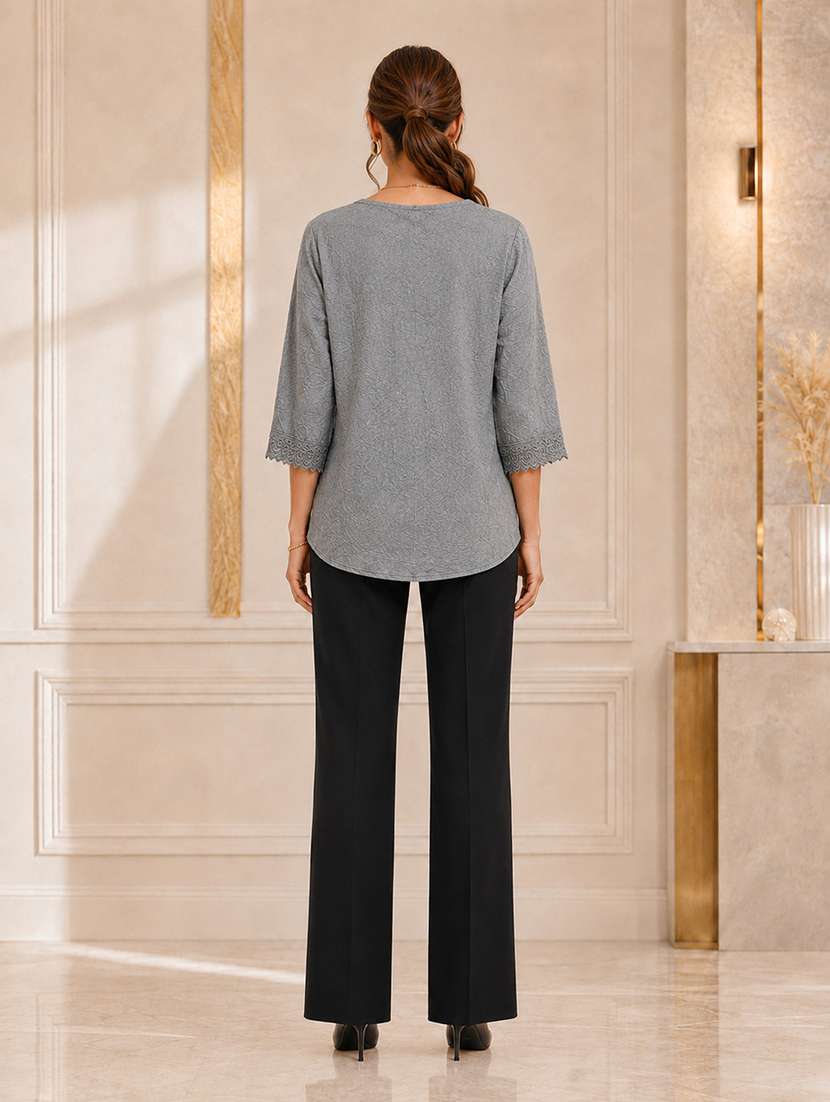 Women Embroidered Three Quarter Sleeves Regular Top - 22719480 -  Standard Image - 4