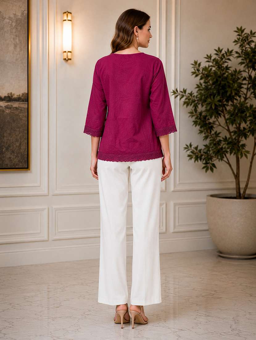 Women Embroidered Three Quarter Sleeves Regular Top - 22719481 -  Standard Image - 4