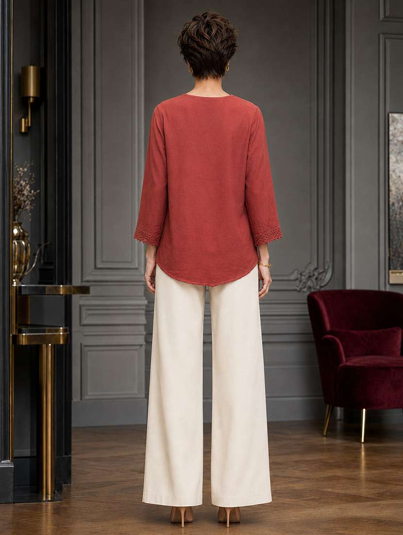 Women Embroidered Three Quarter Sleeves Regular Top - 22719484 -  Standard Image - 4