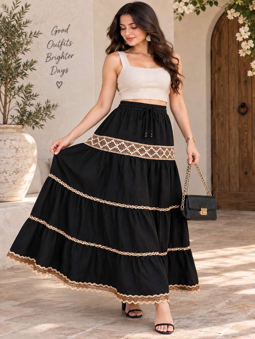 Women Embellished High Rise Tiered Skirt - 22719489 -  Standard Image - 1