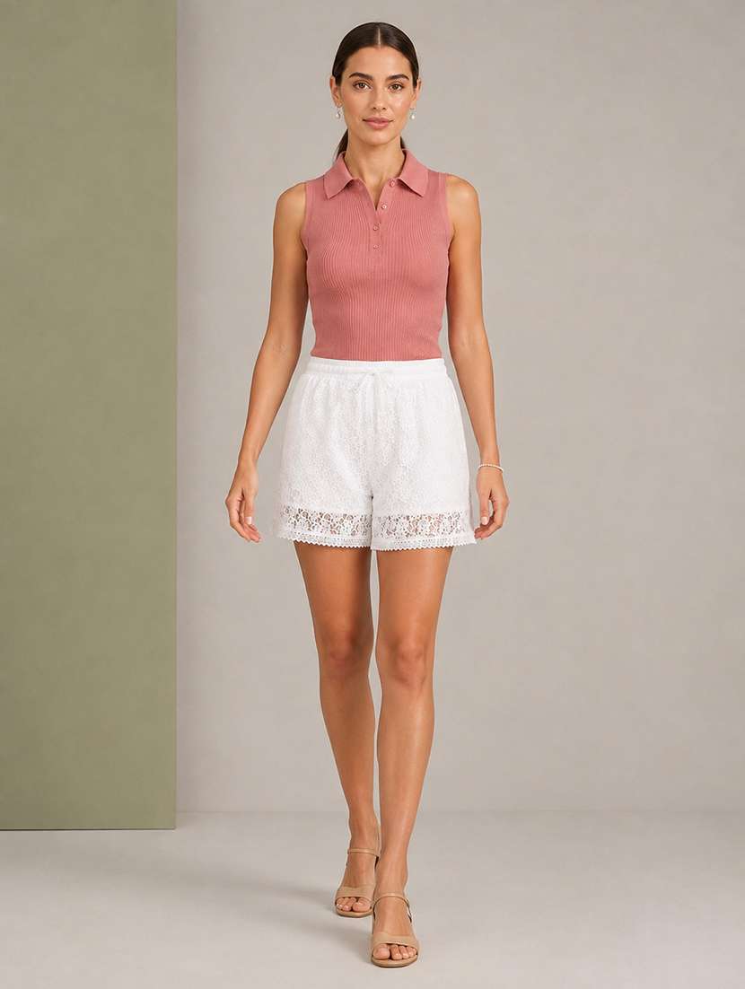 Women Self Design Mid Rise Regular Shorts - 22719496 -  Standard Image - 1