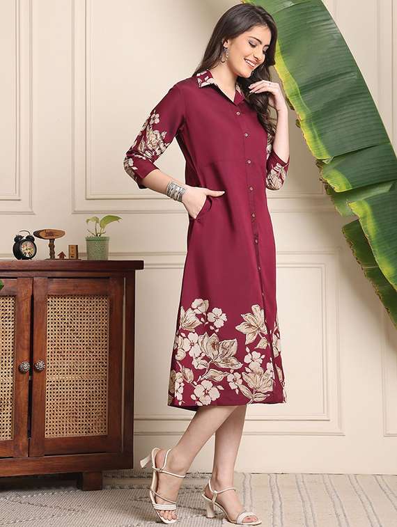 Women Printed Three Quarter Sleeves A-line Dress - 22719499 -  Standard Image - 4
