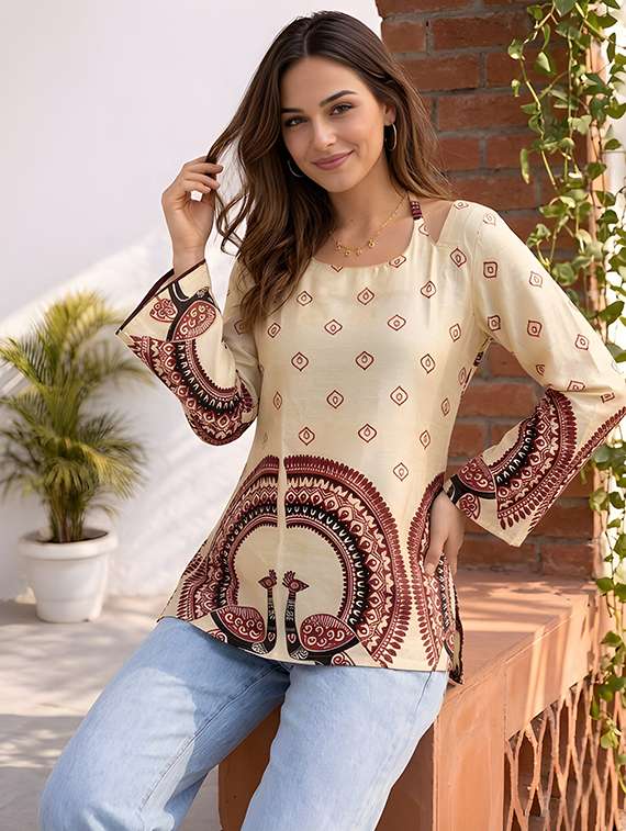 Women Printed Long Sleeves Straight Kurti - 22719503 -  Standard Image - 1