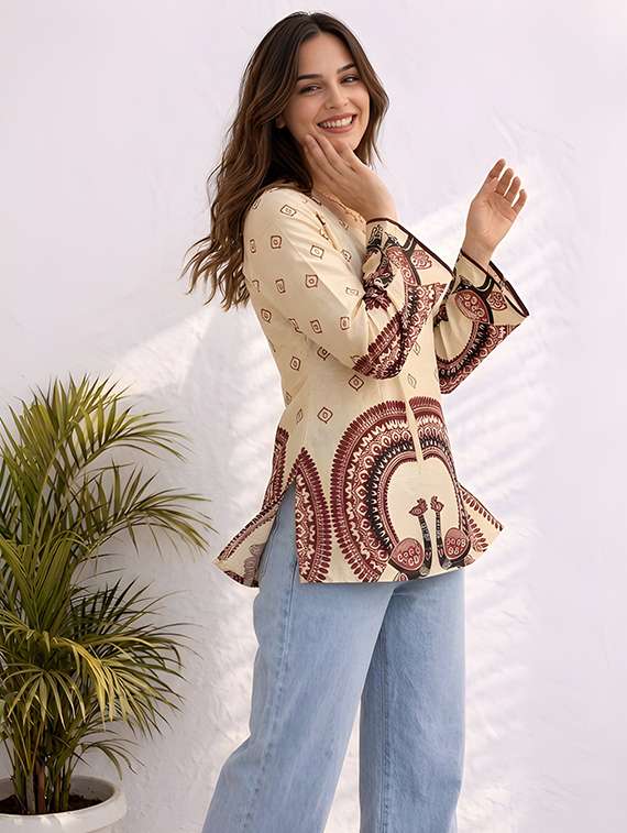 Women Printed Long Sleeves Straight Kurti - 22719503 -  Standard Image - 4