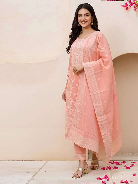 Women Embroidered Three Quarter Sleeves Kurta Pant Set With Dupatta - 22719612 -  Standard Image - 1