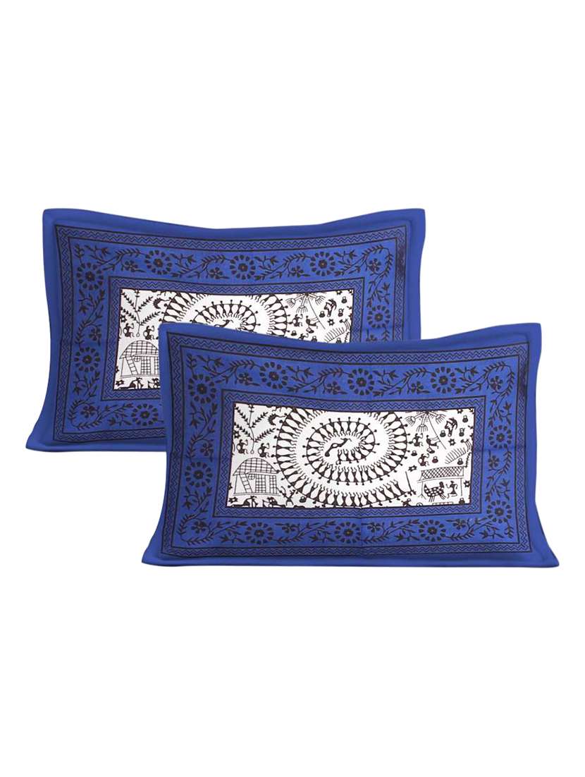 Cotton Printed Blue Double Bedsheet With 2 Pillow Covers - 22719626 -  Standard Image - 1