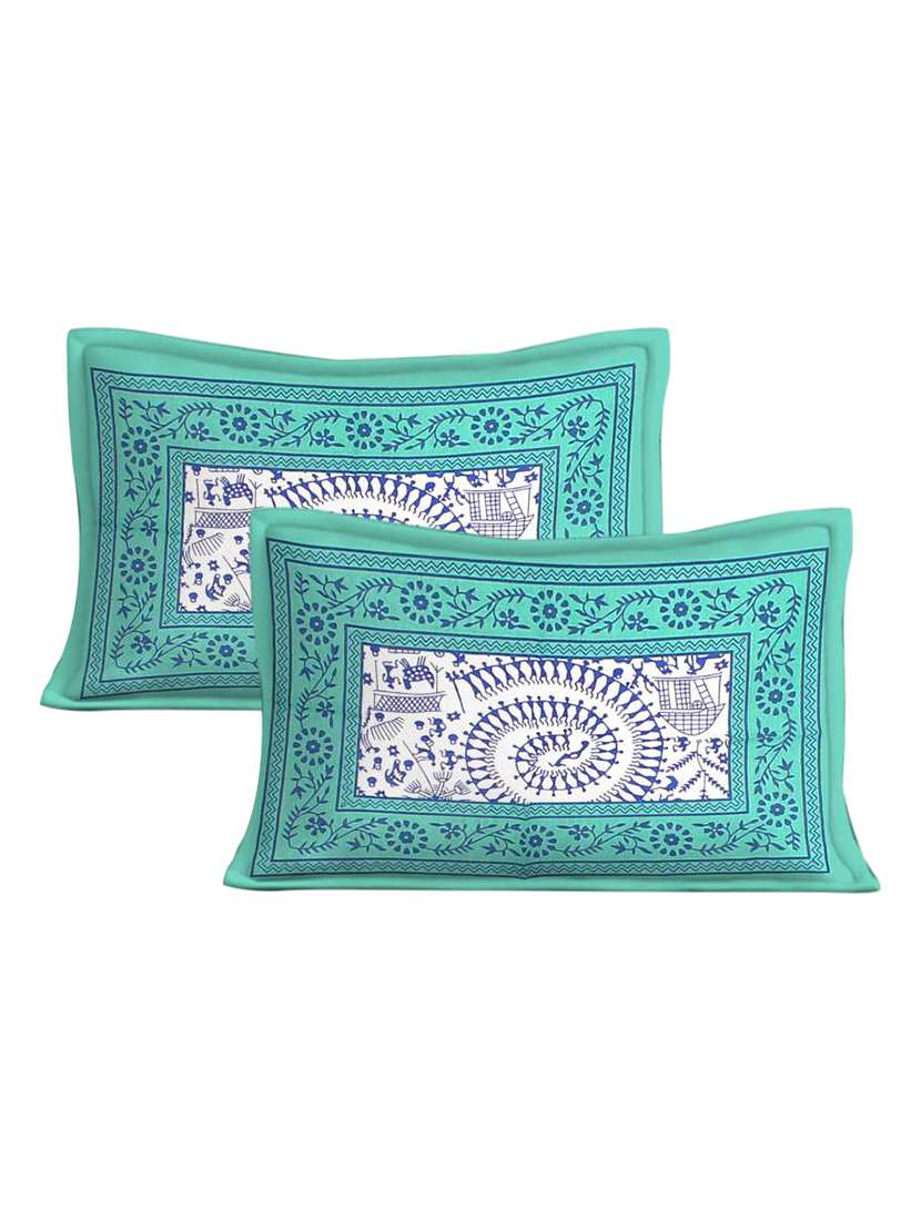 Sea Green Cotton Printed Bed Sheet Set - 22719627 -  Standard Image - 1