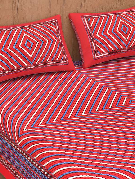 Cotton Printed Geometric Double Bedsheet Set - 22719675 -  Standard Image - 1