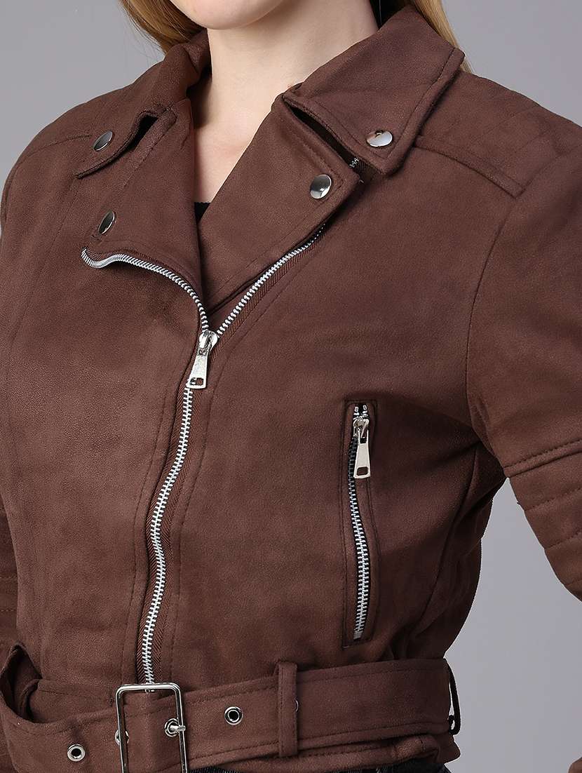 Women Solid Long Sleeves Biker Jacket - 22719706 -  Standard Image - 1