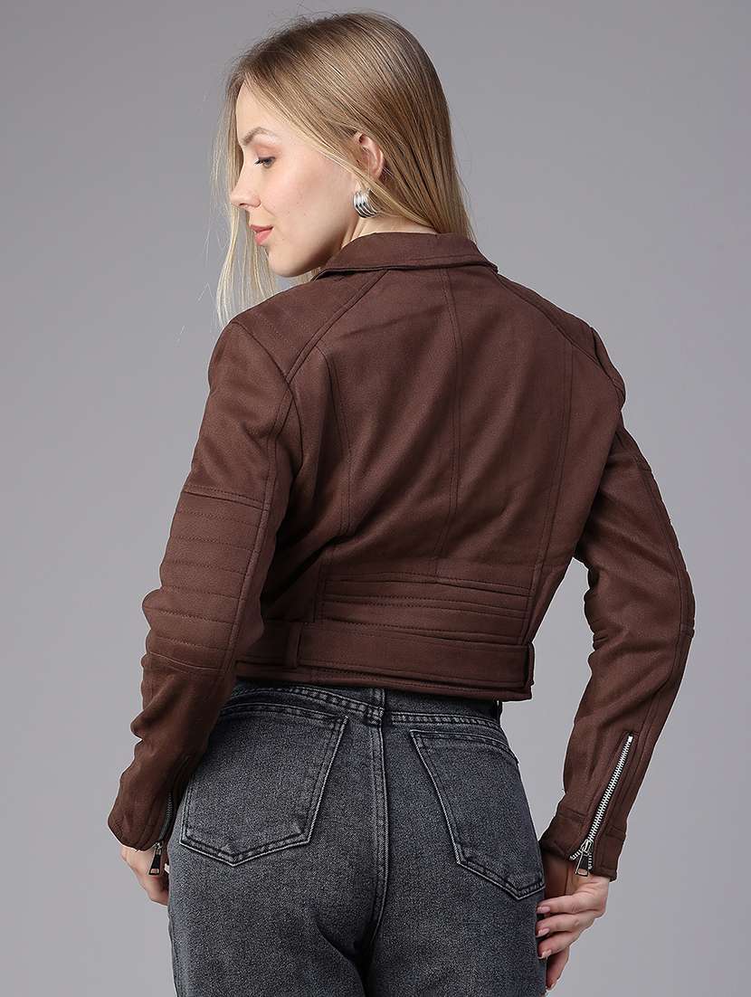 Women Solid Long Sleeves Biker Jacket - 22719706 -  Standard Image - 4