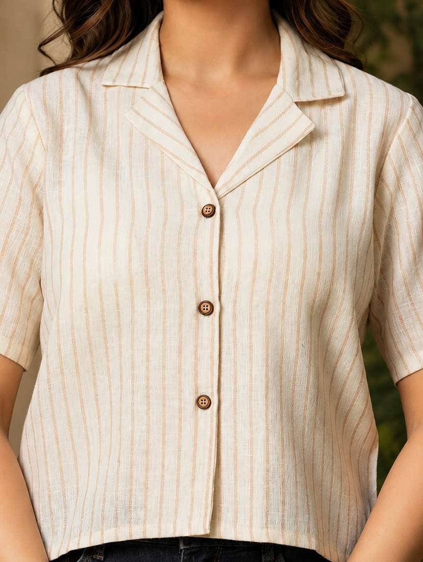 Women Striped Short Sleeves Shirt Style Top - 22719790 -  Standard Image - 1