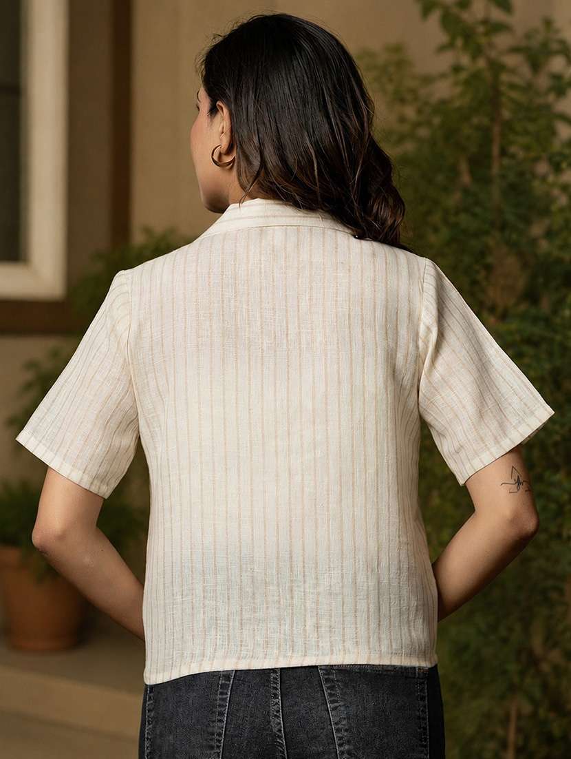 Women Striped Short Sleeves Shirt Style Top - 22719790 -  Standard Image - 4