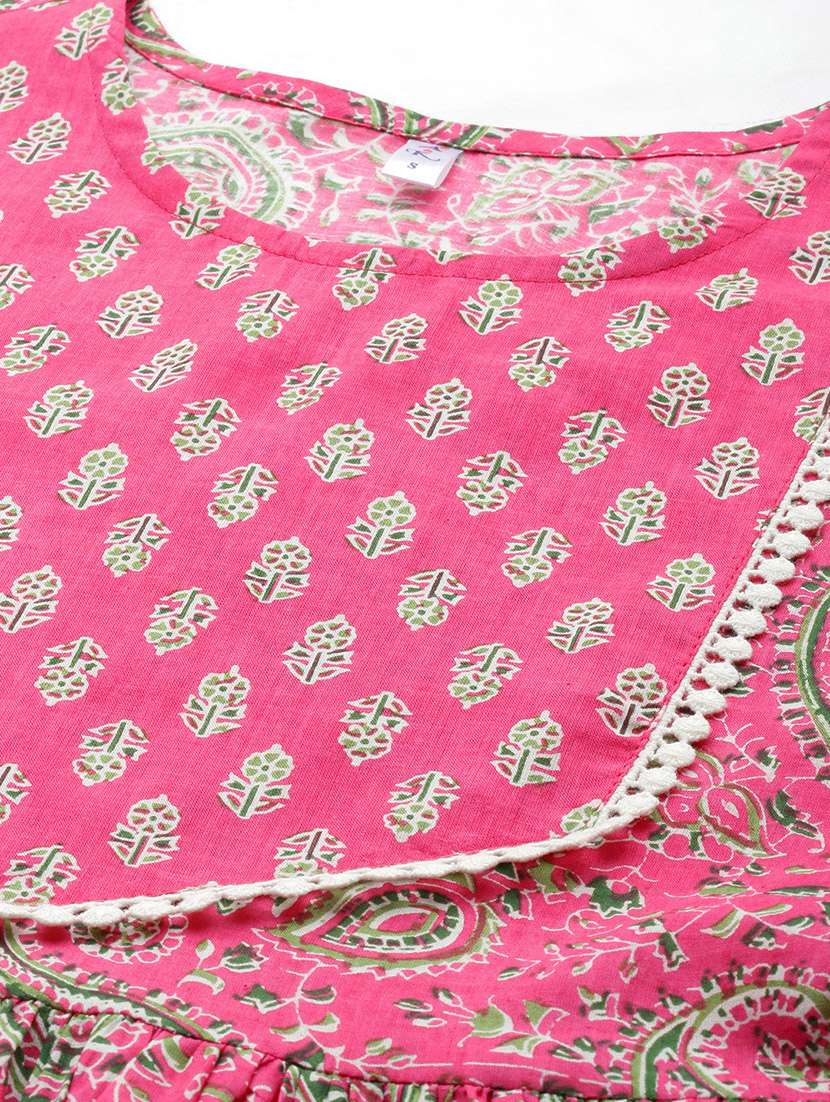 Women Printed Three Quarter Sleeves Flared Kurti - 22719800 -  Standard Image - 1
