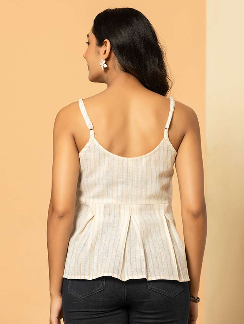 Women Striped Shoulder Strap Peplum Top - 22719804 -  Standard Image - 4
