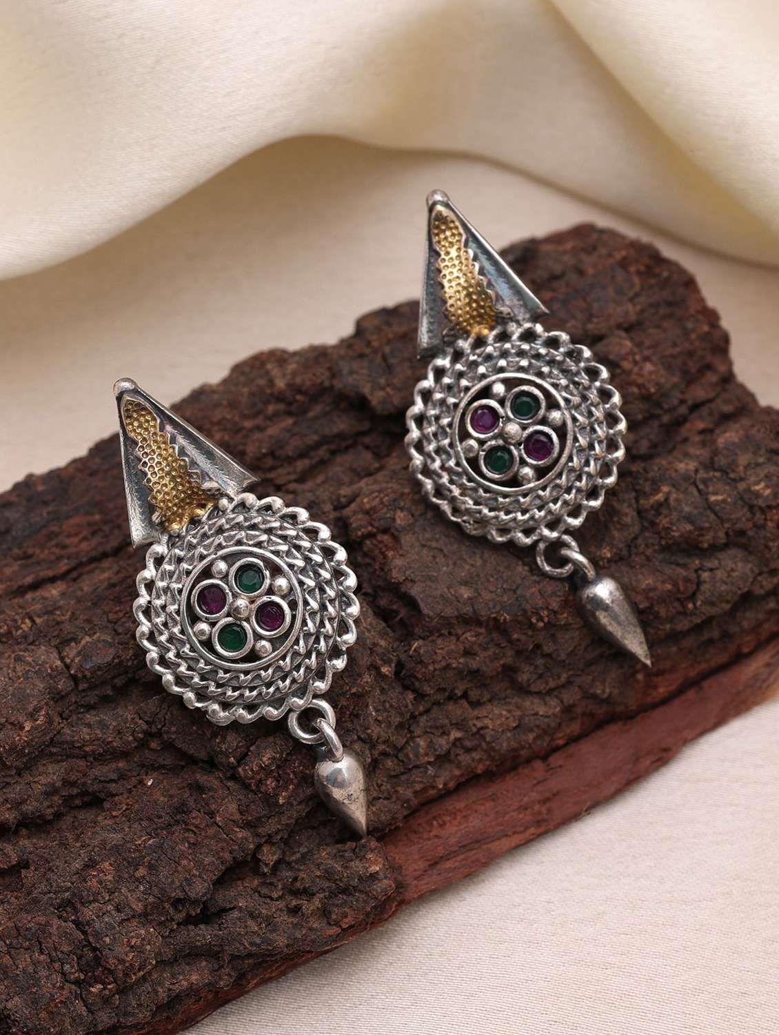 Women Oxidised Stone Brass Drop Earrings - 22719811 -  Standard Image - 1