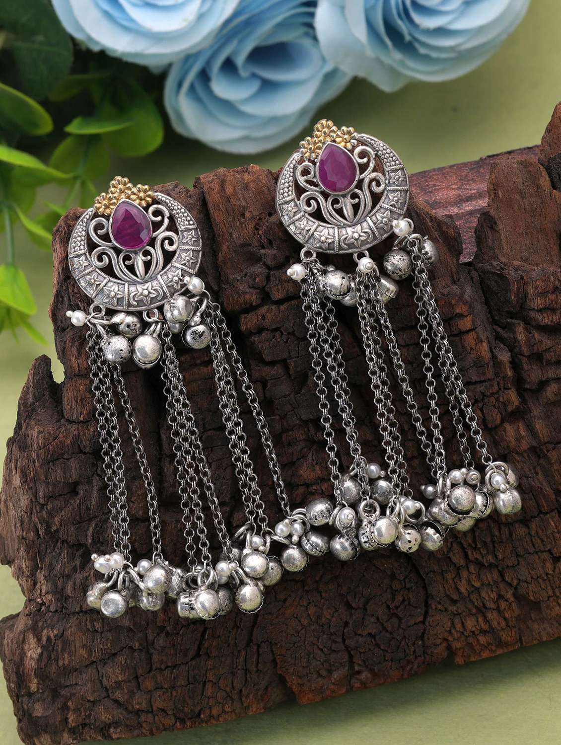 Women Oxidised Dual Tone Drop Earrings - 22719815 -  Standard Image - 1
