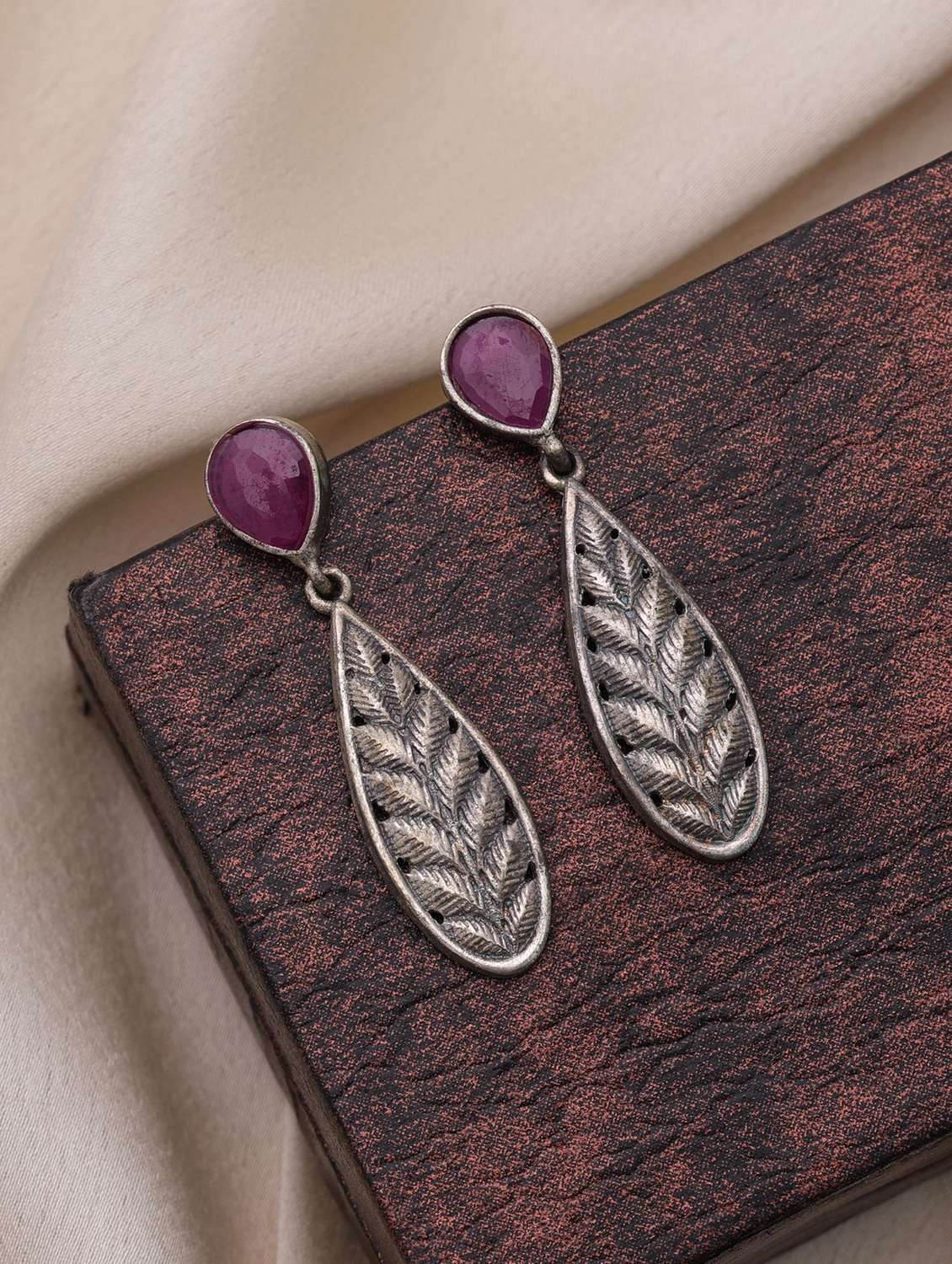 Women Oxidised Green Stone Drop Earrings - 22719822 -  Standard Image - 1