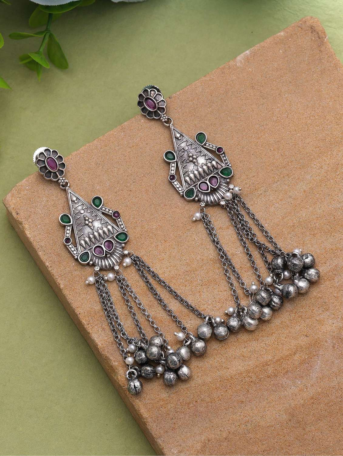 women oxidised multi color drop earrings