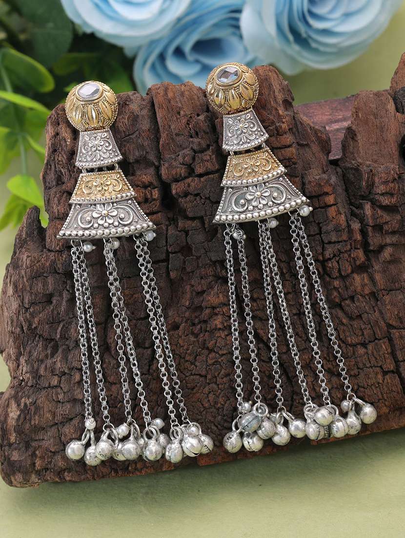 Women Oxidised Dual Tone Drop Earrings - 22719832 -  Standard Image - 1