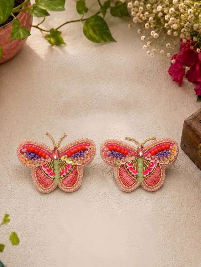 women multi coloured beaded drop earrings