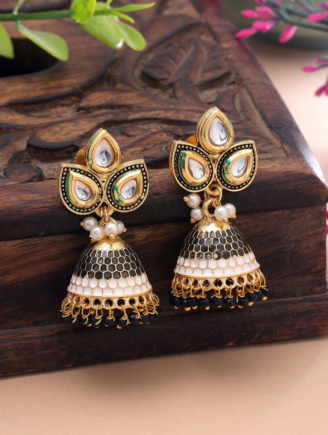 Women Black Meenakari Jhumka - 22719954 -  Standard Image - 1