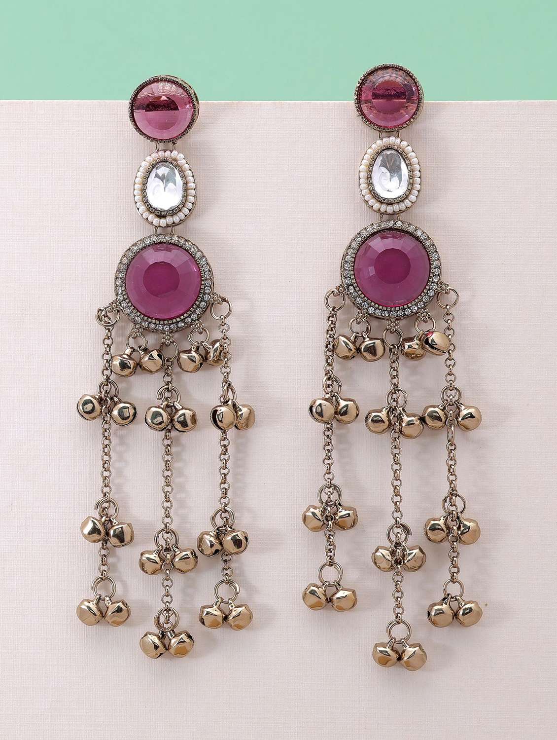 Women Purple Stone Long Kashmiri Drop Earrings - 22720012 -  Standard Image - 1