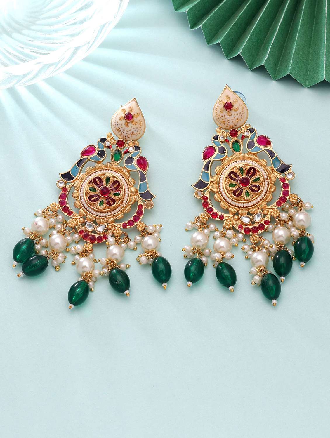 Women Multi Coloured Meenakari Chandbali - 22720015 -  Standard Image - 1
