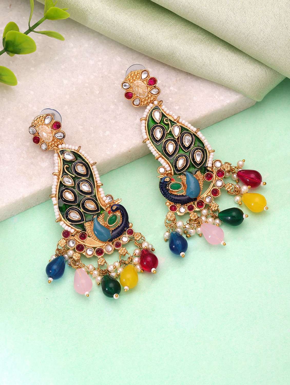 women multi coloured meenakari drop earrings