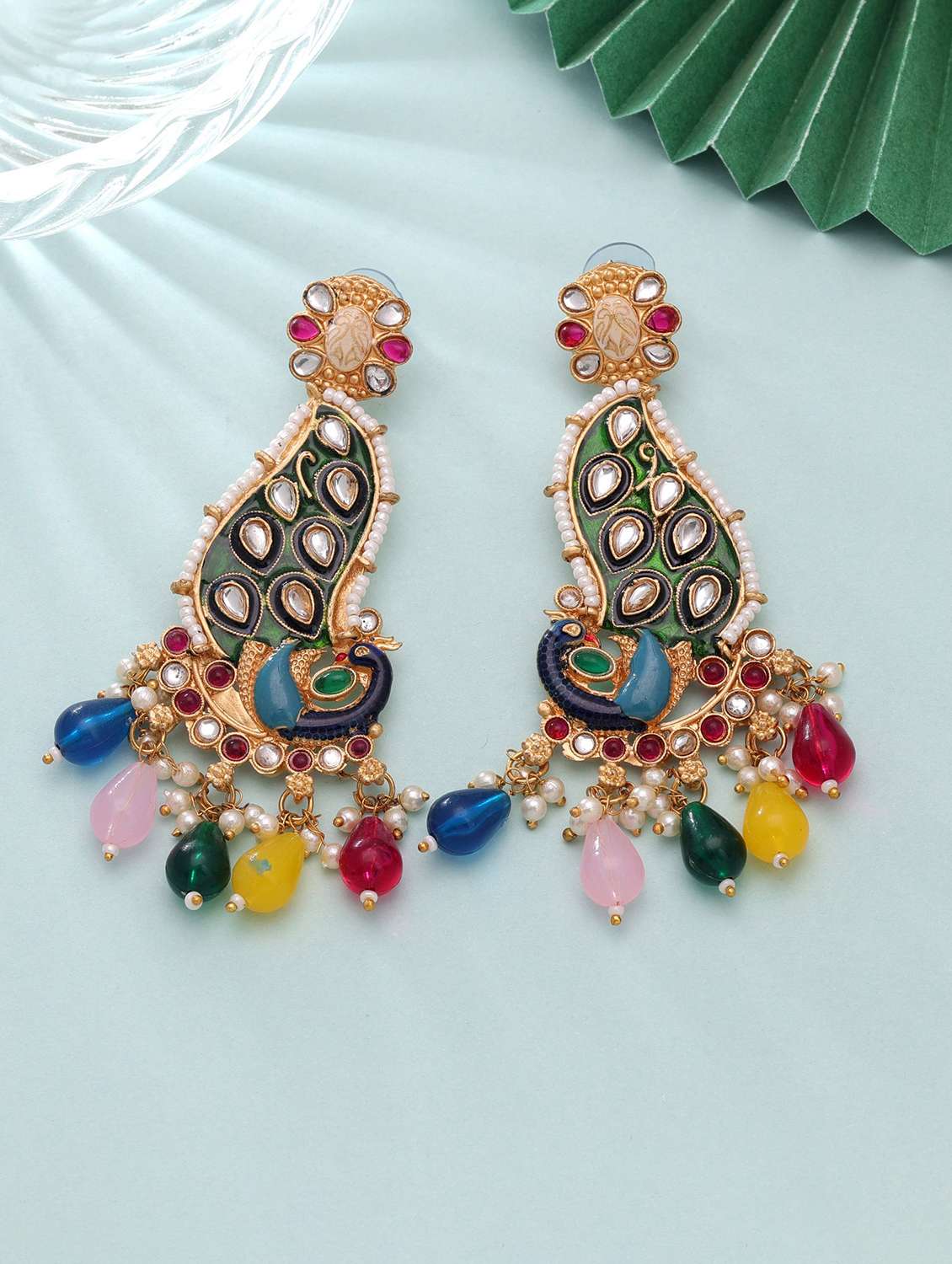 Women Multi Coloured Meenakari Drop Earrings - 22720016 -  Standard Image - 1