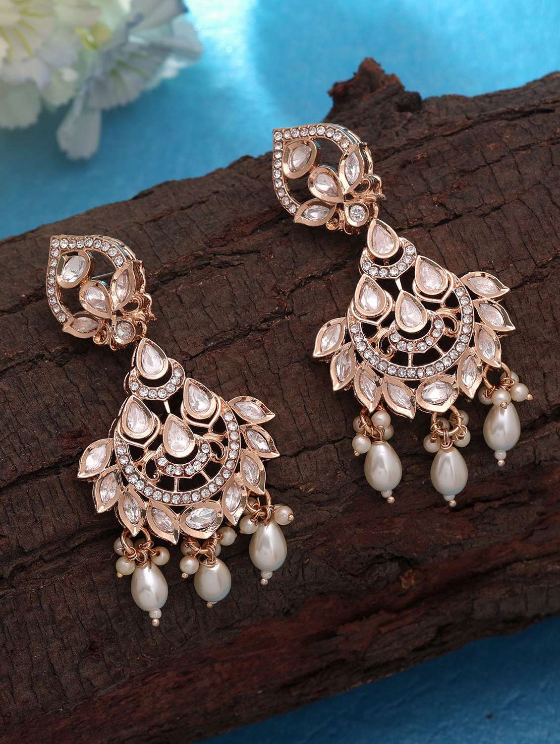 women silver polki kundan chandbali 