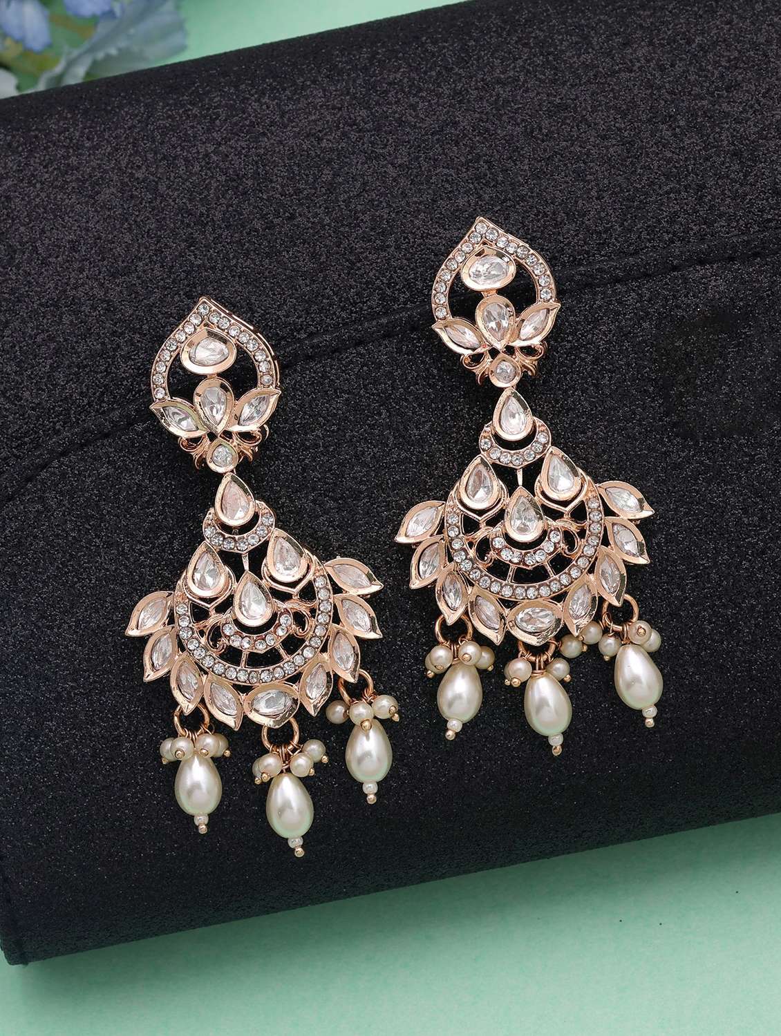 Women Silver Polki Kundan Chandbali - 22720019 -  Standard Image - 1