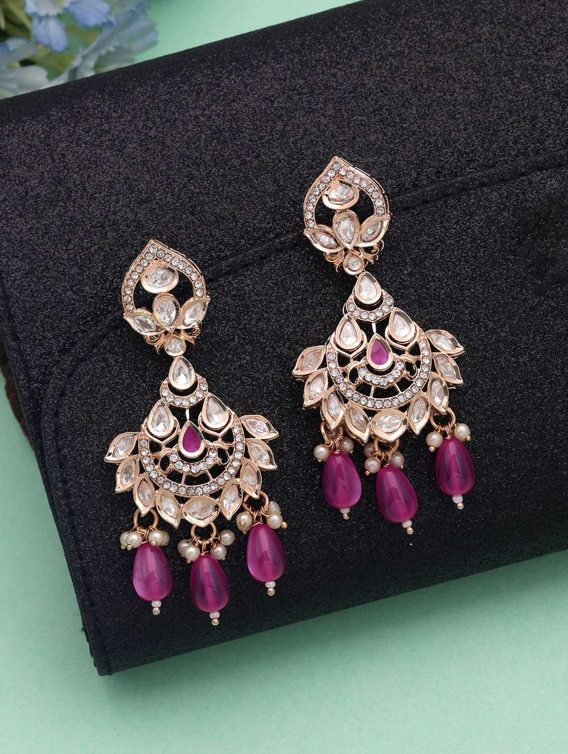 Women Pink Polki Kundan Chandbali - 22720021 -  Standard Image - 1