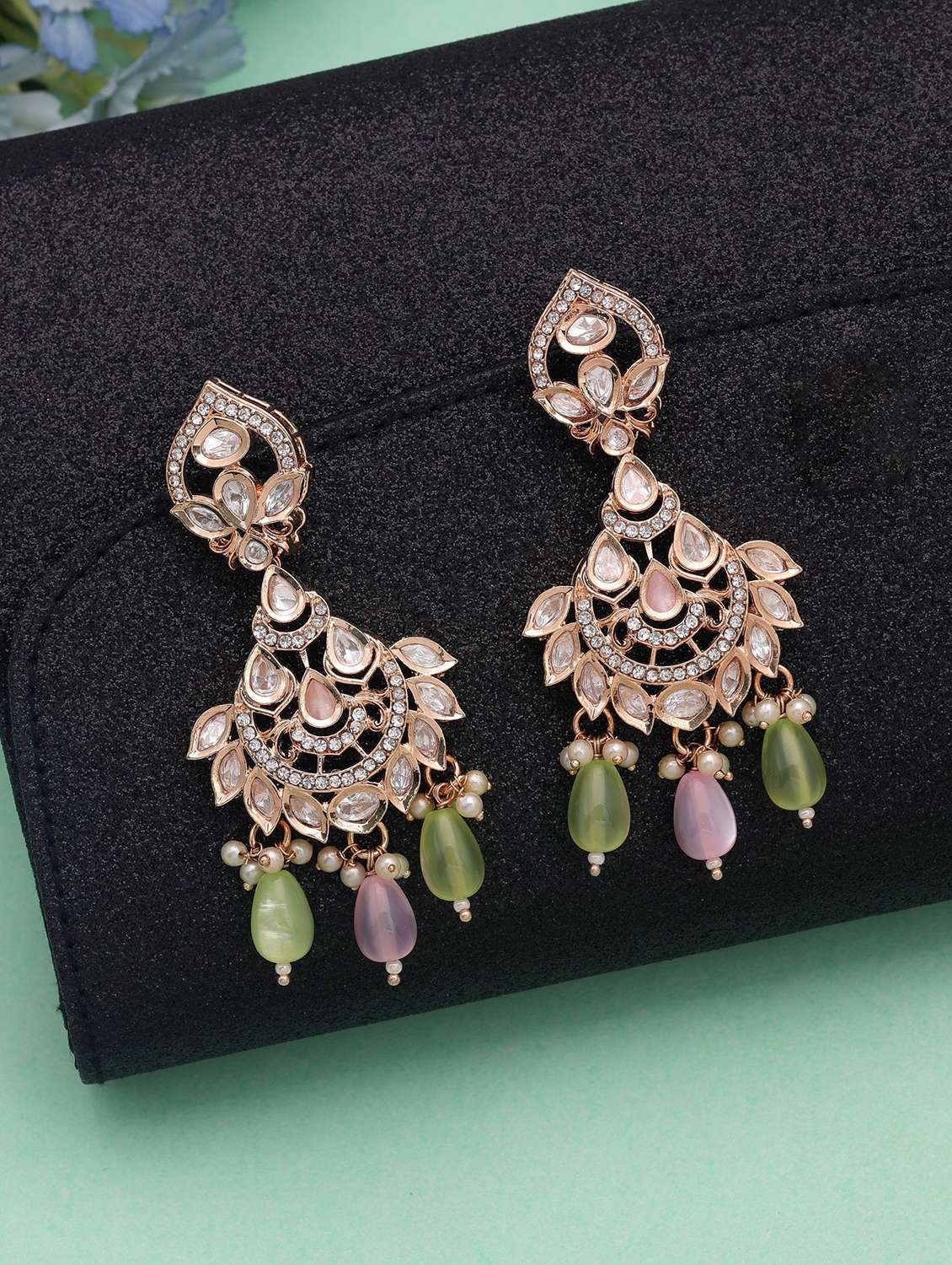 Women Multi Coloured Polki Kundan Chandbali - 22720024 -  Standard Image - 1