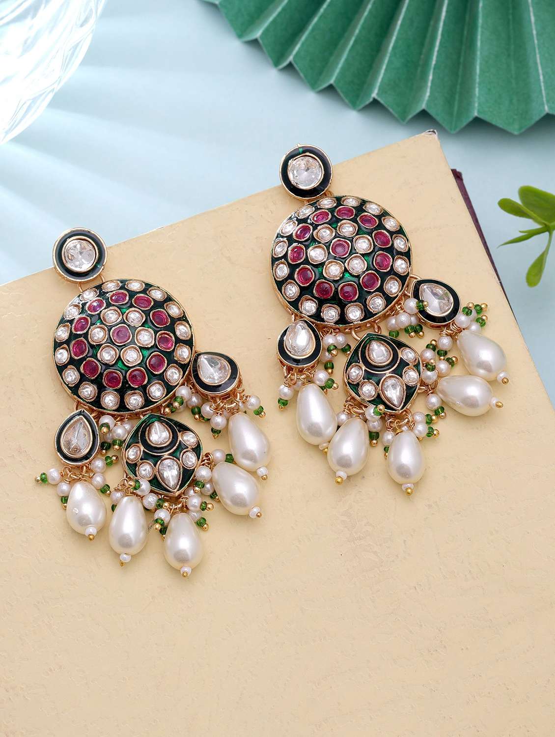 Women Meenakari Kundan Chandellier Earrings - 22720025 -  Standard Image - 1