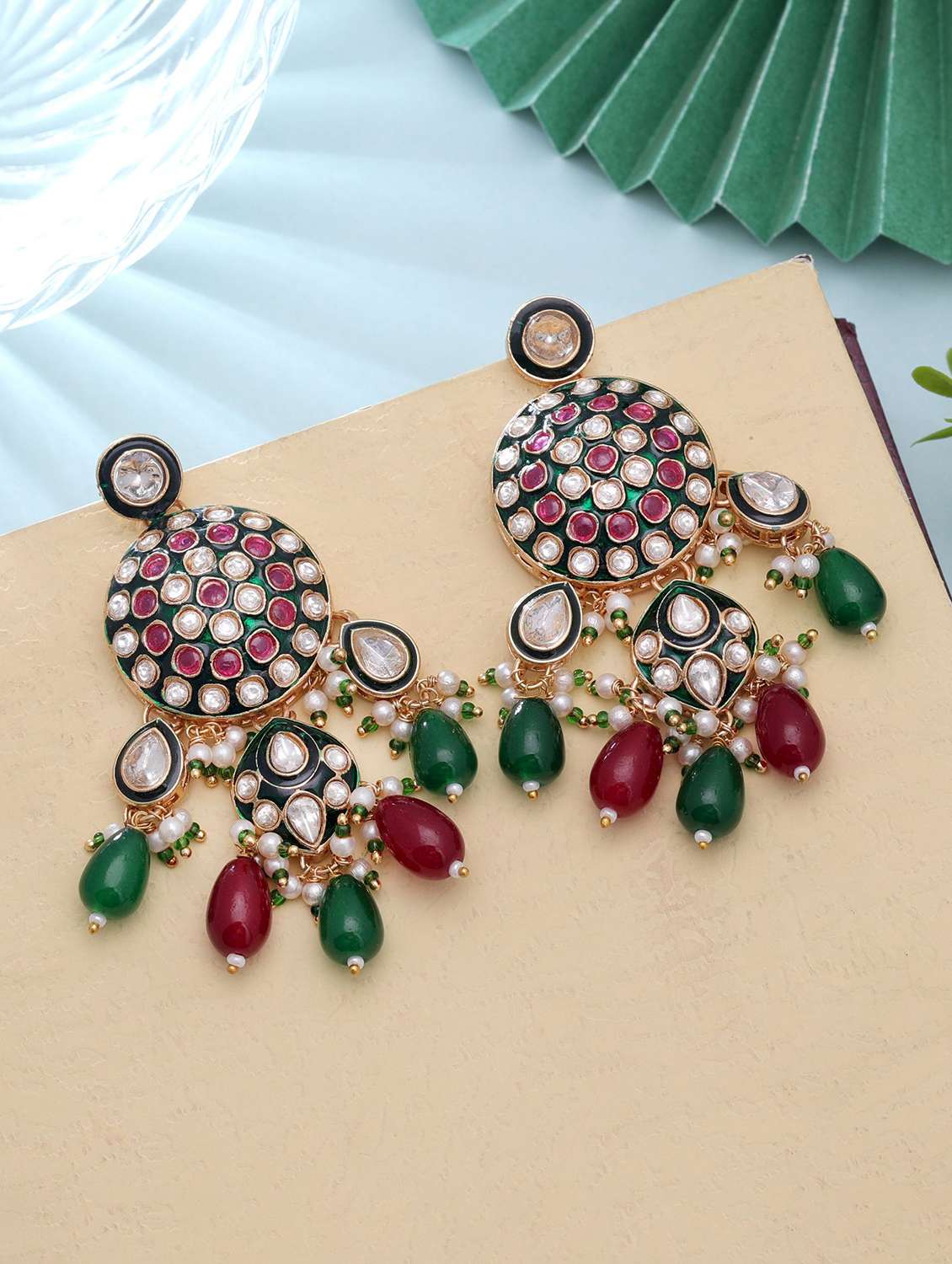 Women Meenakari Kundan Chandellier Earrings - 22720026 -  Standard Image - 1