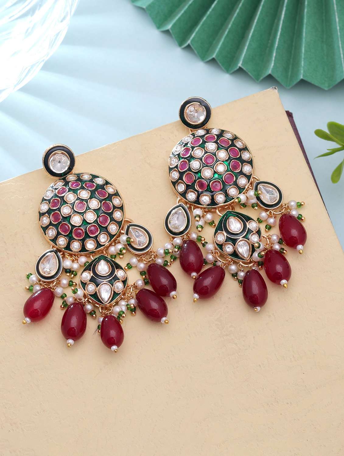 Women Meenakari Kundan Chandellier Earrings - 22720028 -  Standard Image - 1