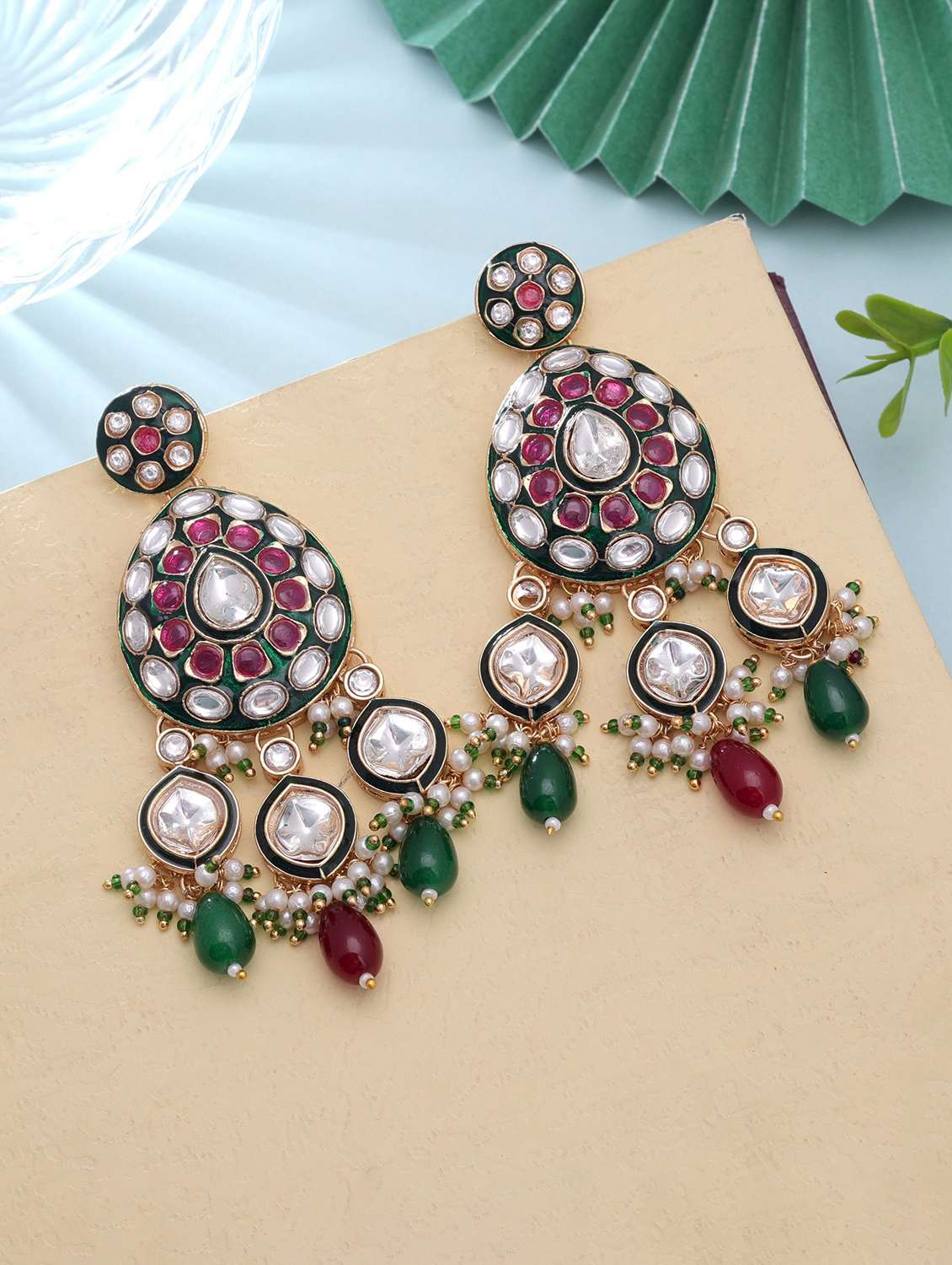 Women Meenakari Kundan Chandellier Earrings - 22720029 -  Standard Image - 1