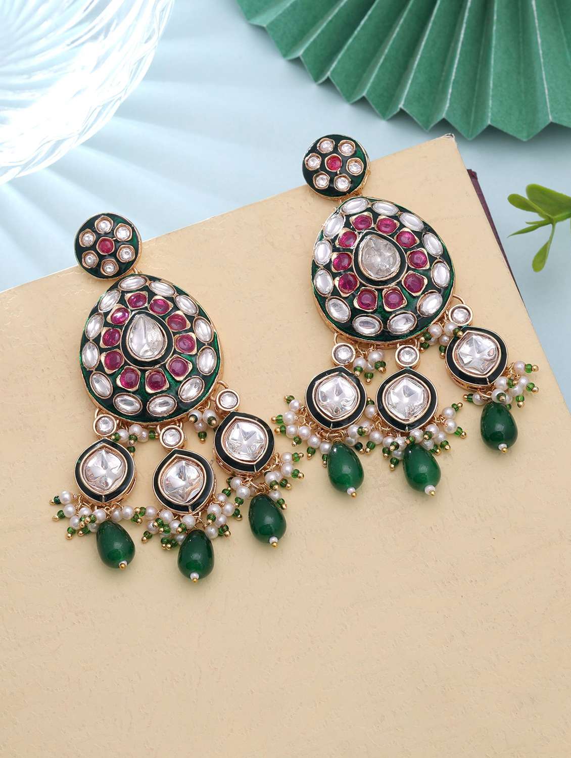 Women Meenakari Kundan Chandellier Earrings - 22720030 -  Standard Image - 1