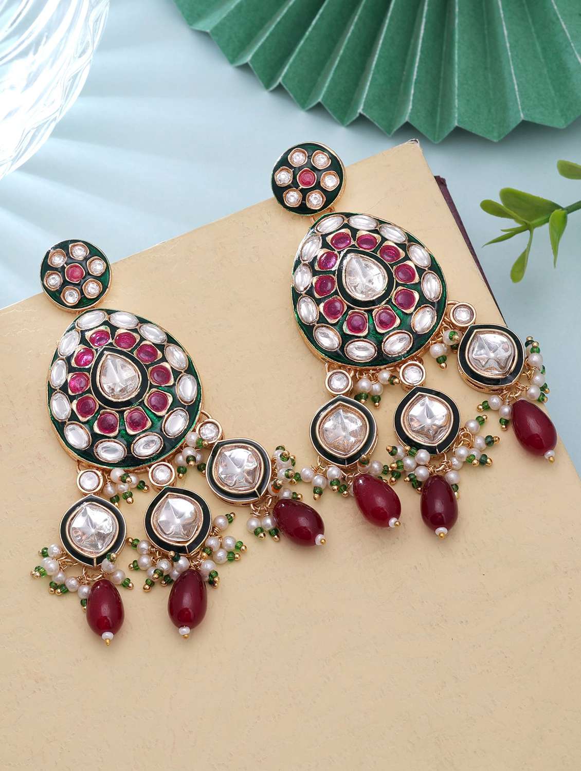 Women Meenakari Kundan Chandellier Earrings - 22720031 -  Standard Image - 1